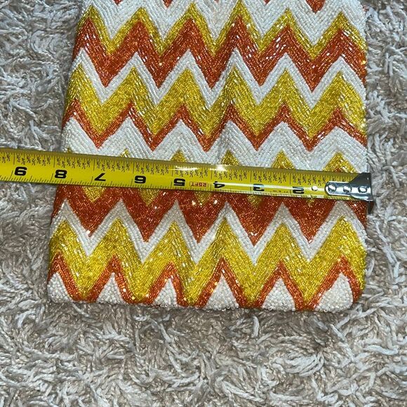 Moyna Beaded Clutch Satin Lining Orange, Yellow, And White Evening Bag, Zipper - Picture 6 of 10